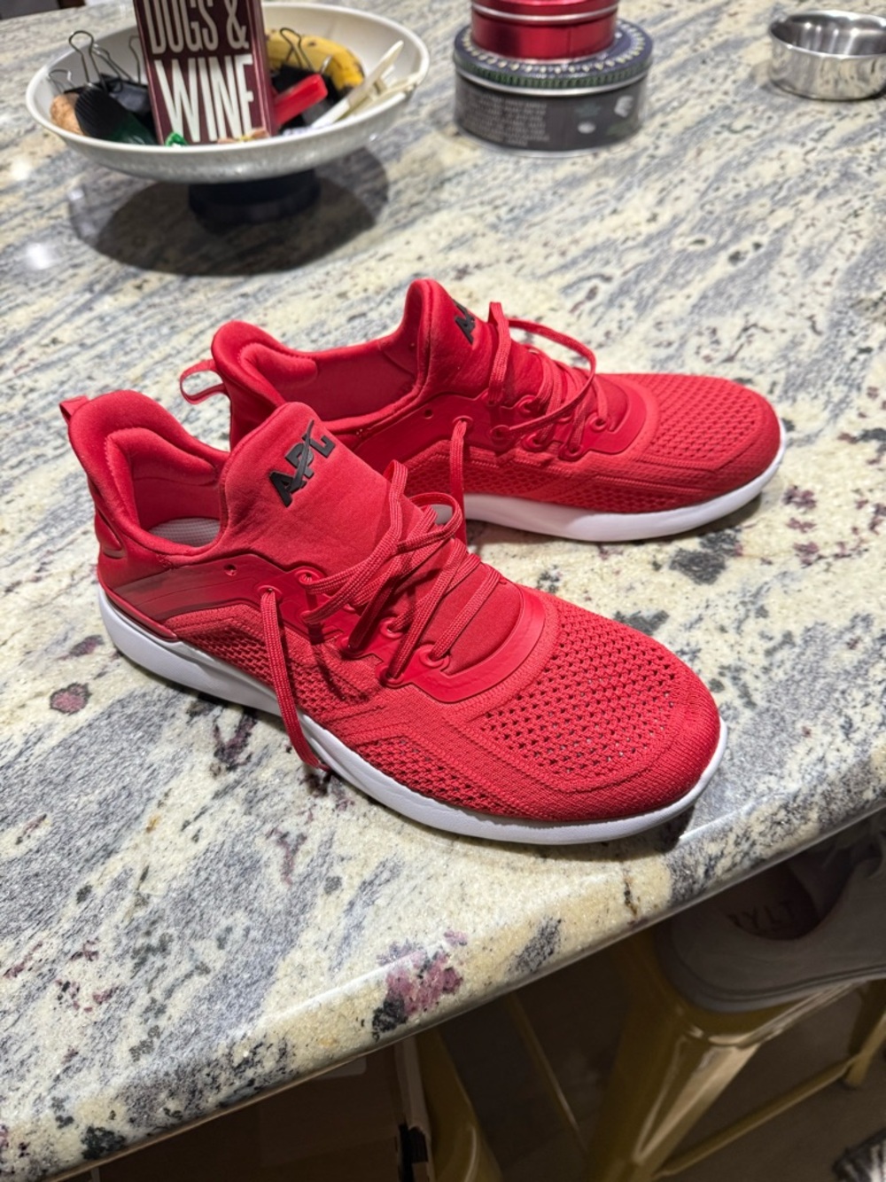 APL Red Knit Running Sneakers with White Sole